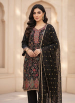 Premium Black Silk Kanni Woven Kurta Set with Banarasi Chiffon Dupatta raw Silk Trousers