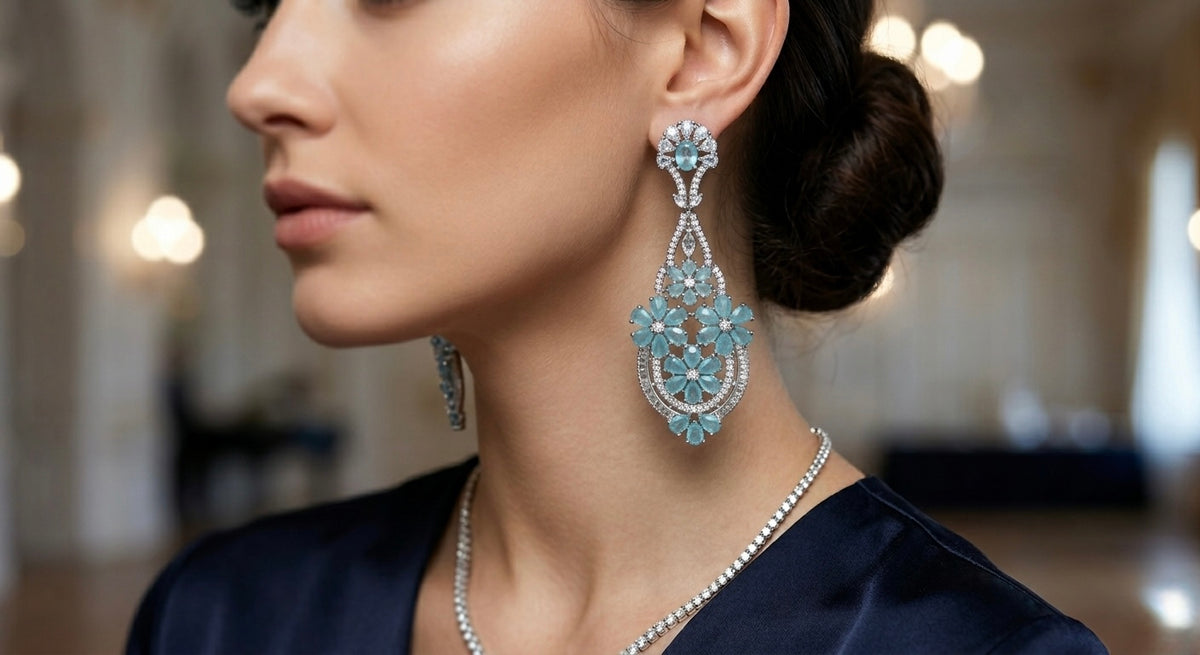 Floral CZ Chandelier Statement Earrings