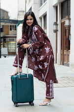 Chikankari Stripe Pattern Palazzo set Kurti/Shirt/Top with Trousers