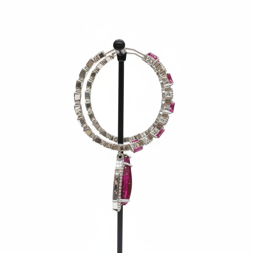 Jewellery display with round earrngs on stands in a jewellery store setting