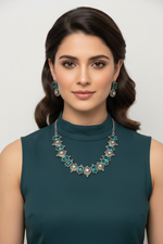 Royal Blue Stone Silver Plated Choker Set - Famaza Couture London