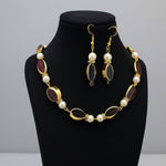 Jewelry set with necklace and earrings on a black background