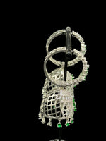 Silver American diamond jhumka earrings with intricate Bali design