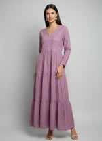 Lilac dobby cotton long dress