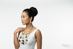 Model is wearing all 3 necklaces to give a fuller look.