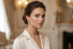 Model is wearing these rose gold earrings.