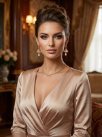 Model wearing the 2.5cm rose gold AD white stone earrings, showing the brilliant sparkle and perfect length for daily wear.
