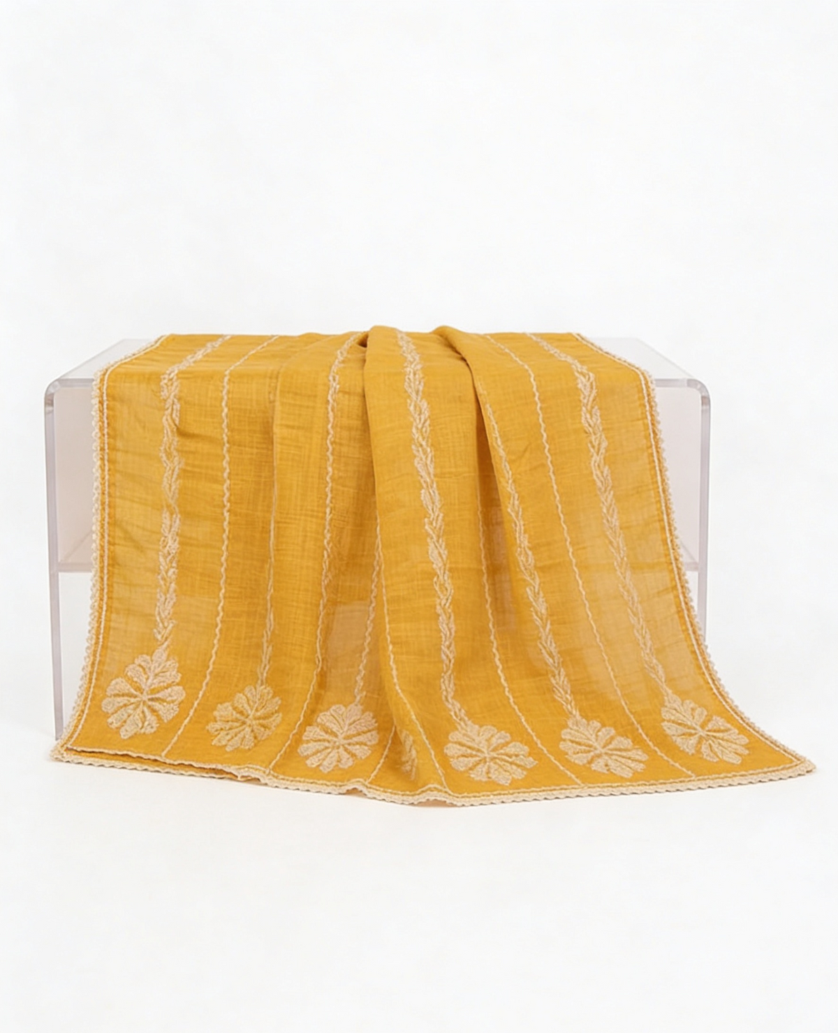 Mustard Yellow Cotton Pakistani 3PCS Suit | Chikankari Kota Doria Dupatta