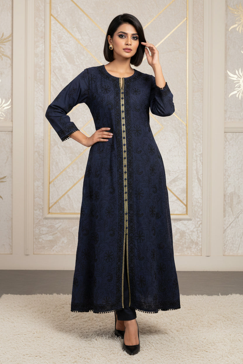 Chikankari Evening Dresses London | Indian & Pakistani Party Wear Navy Blue / L Chikankari Evening Dresses London | Indian & Pakistani Party Wear Navy Blue / L