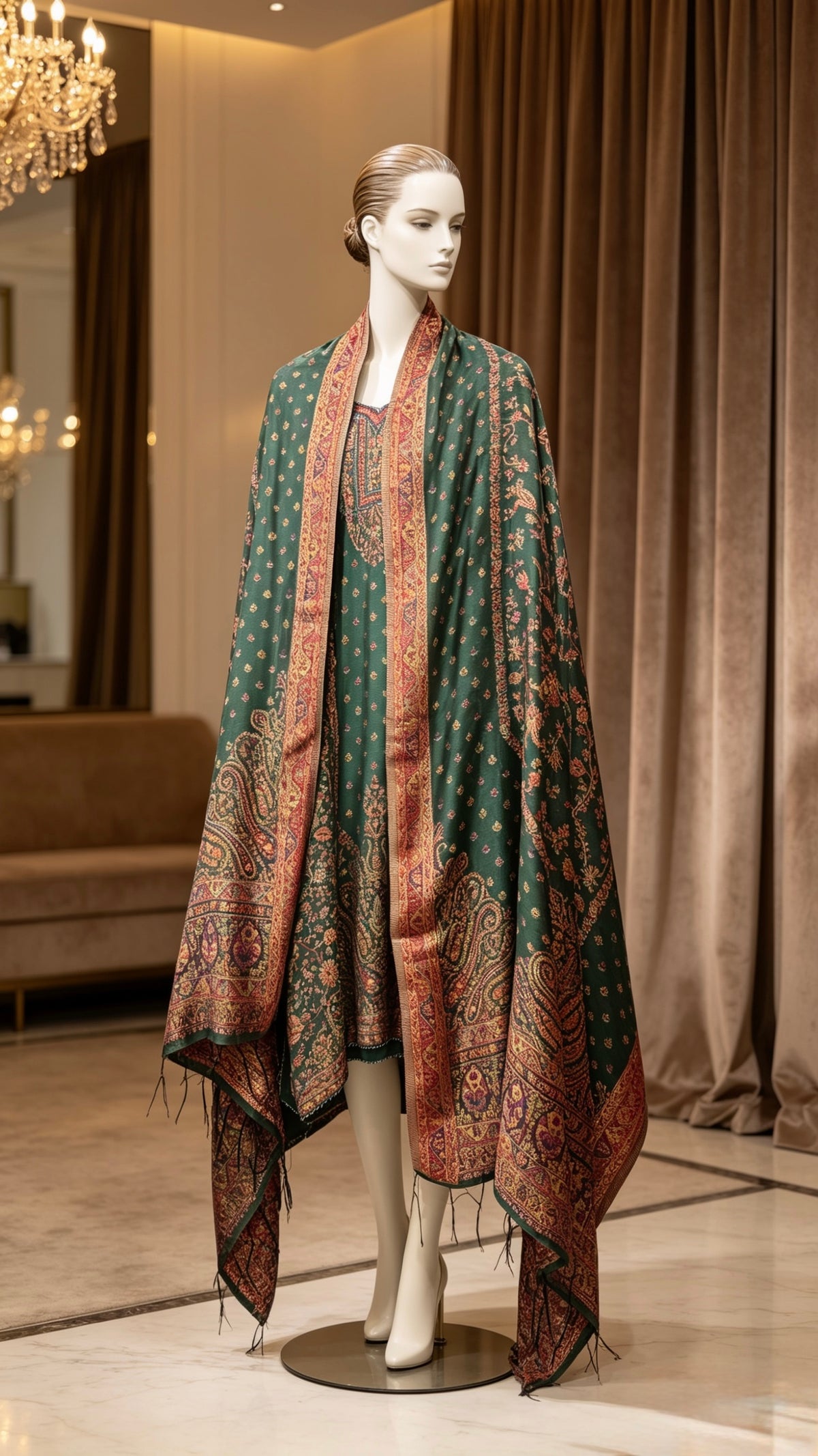 Original kanni silk bottle green dupatta with it's full details and elegance.