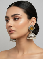 Oxidised jhumka with golden stone by famaza couture