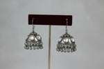 Oxidised jhumka statement earrings in antique silver finish – front view