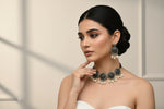 Oxidised silver choker necklace and earrings jewellery set