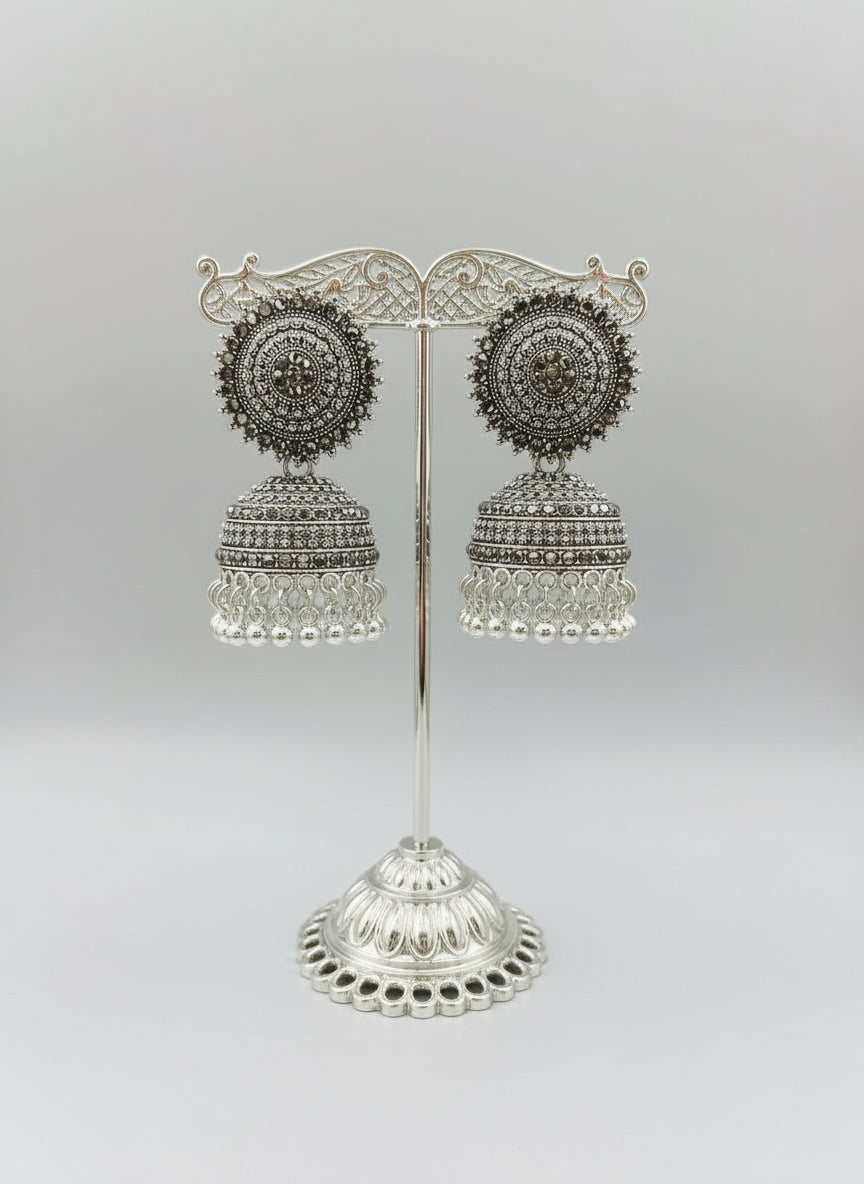 Silver oxidised filigree drop earrings Famaza Couture