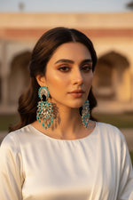 Oxidised sky blue stone dangling earrings festive party wear UK