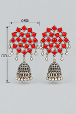 The Nisha Oxidised Red Kundan Stud Jhumka Earrings