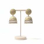 Pair of bohemian-style floral jhumka earrings for casual and ethnic festive outfits.