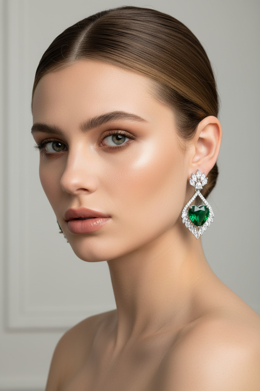 American Diamond Heart Stone Earrings |Heart-Shaped Earrings Earrings