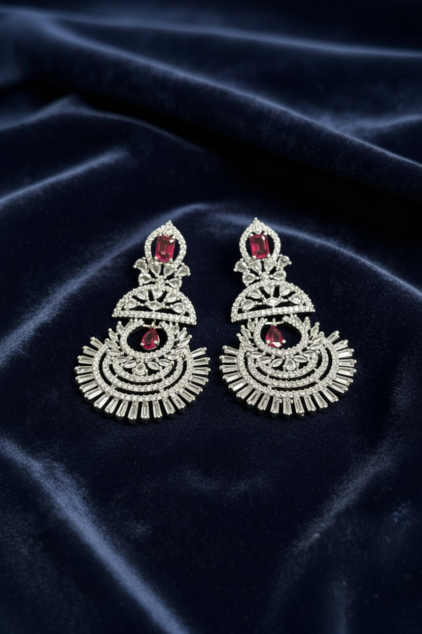 Pair of ornate American diamond earrings
