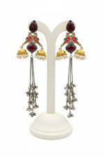 Parrot figure black and golden long Kashmiri earrings.