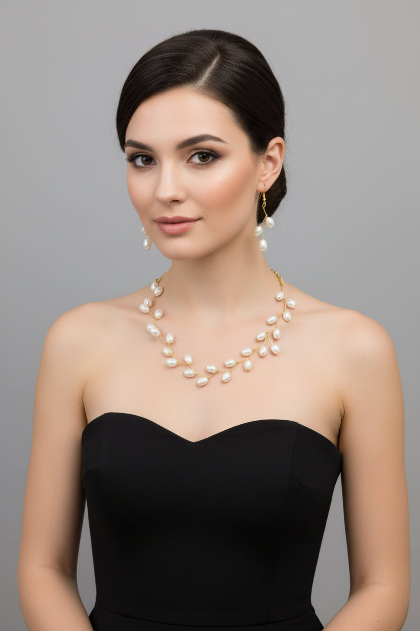Pearl necklace and earrings