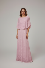 Handmade-Chikankari-Cape-Dress-Luxury-Viscose-pink