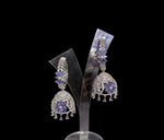 Purple Silver American diamond drop jhumka