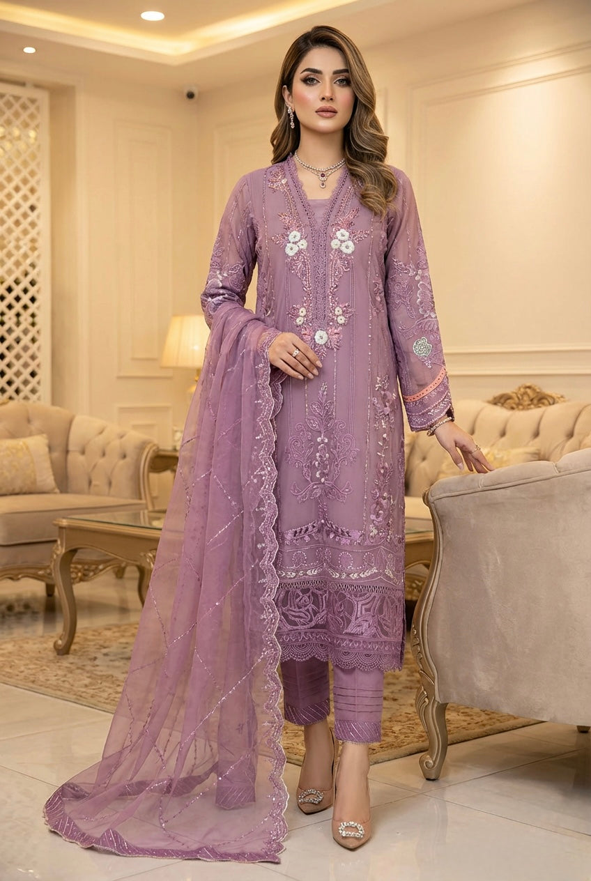 Ready to Wear Pakistani Embroidered Organza 3 Piece Salwar Kameez UK