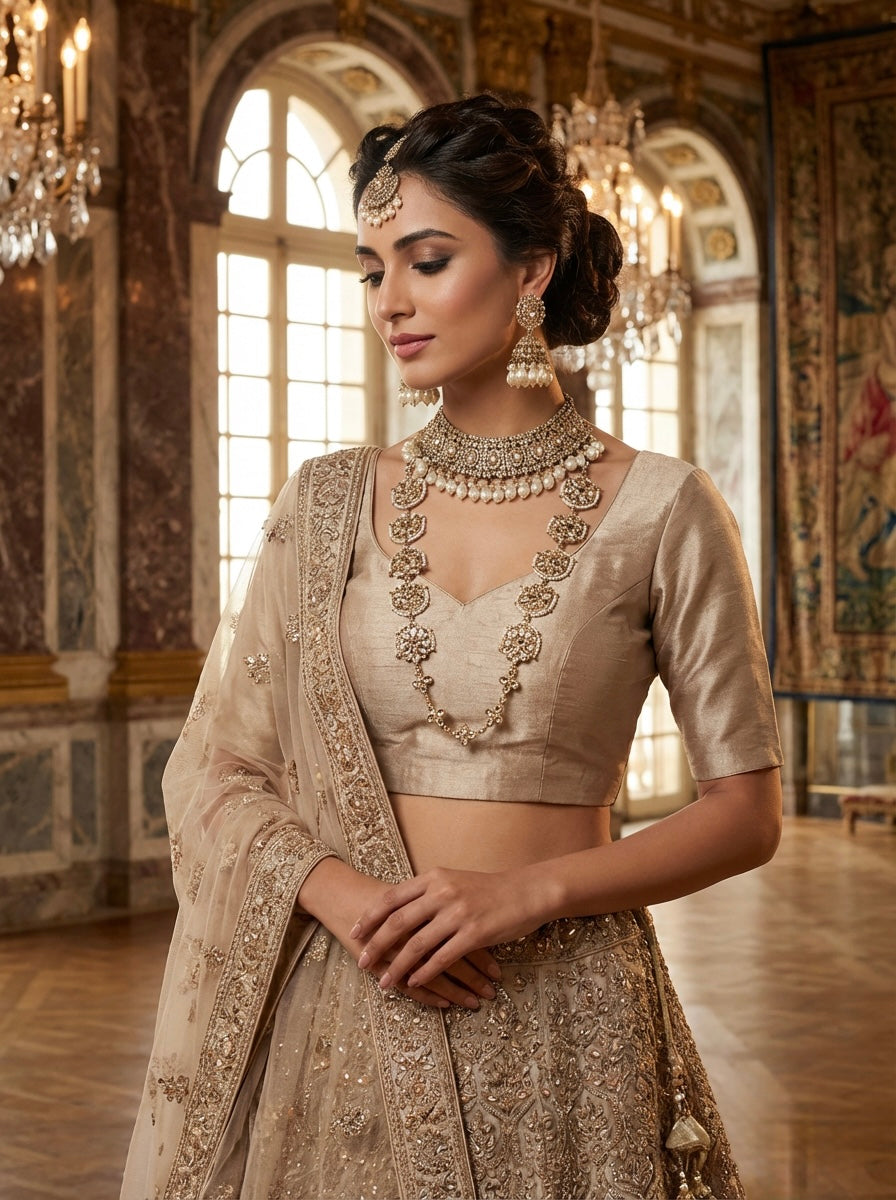 Rose Gold Bridal Jewellery Set with Pear Drop Pearls - Famaza Couture Wembley