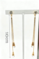 Rose Gold chain earrings with clear beads on a white background, showing measurement of 10cm.