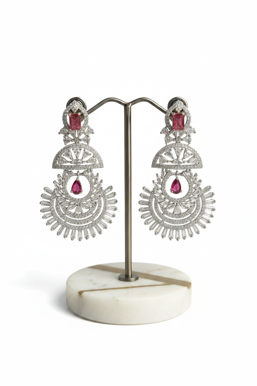 Imperial Ruby & Sunburst American Diamond Chandbali Earrings