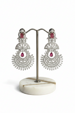 Imperial Ruby & Sunburst American Diamond Chandbali Earrings