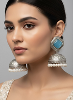 Side view oxidised jhumka earrings handcrafted intricate Indian tribal detailing