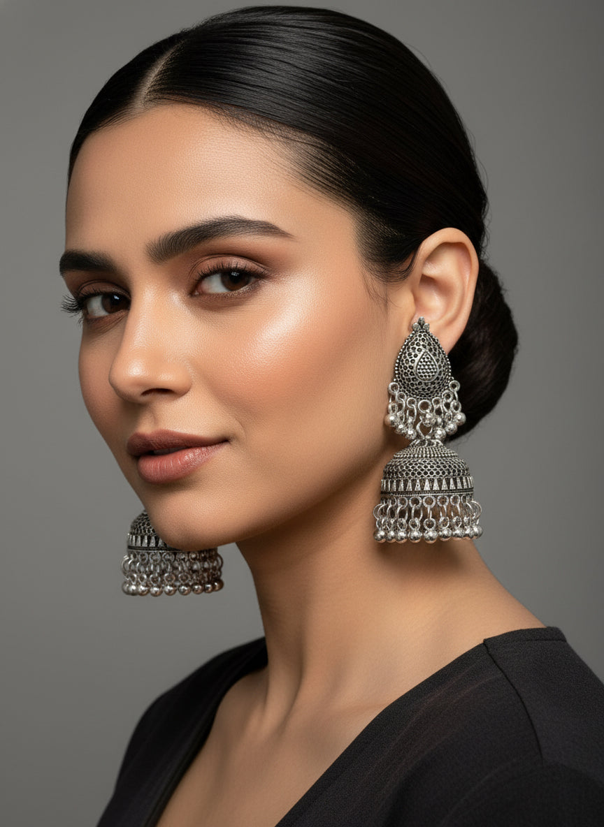 Silver oxidised twisted filigree hoop earrings Famaza Couture