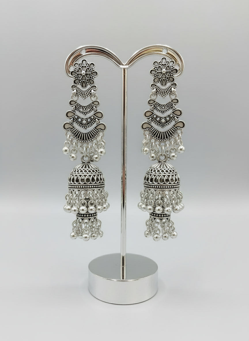 Silver oxidised filigree drop earrings – Famaza Couture