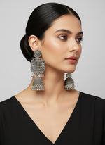 Silver oxidised drop earrings ethnic design Famaza Couture