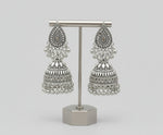Silver oxidised leaf drop earrings filigree design Famaza Couture