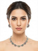 Silver plated oxidised chocker necklace and matching stud earrings