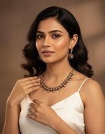 Silver plated pink stone necklace and earrings set