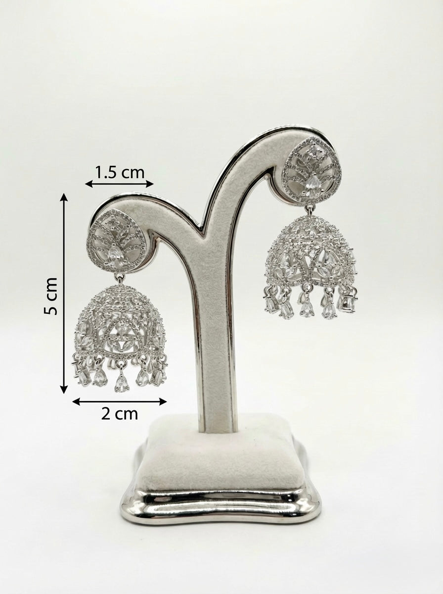 Size measurement guide for silver jhumka earrings – shown with ruler for scale