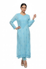 Sky blue chikankari viscose long kurti