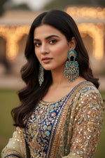 Sky blue oxidised statement earrings for Eid and wedding events