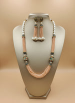 Tanjore Art Beaded Mala Set | Regal Bridal Pearl Necklace – Party wear set by Famaza Couture