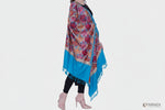 Teal blue base colour Kashmiri embroidered Scarf/shawlwith multi colour machine embroidery by Famaza Couture