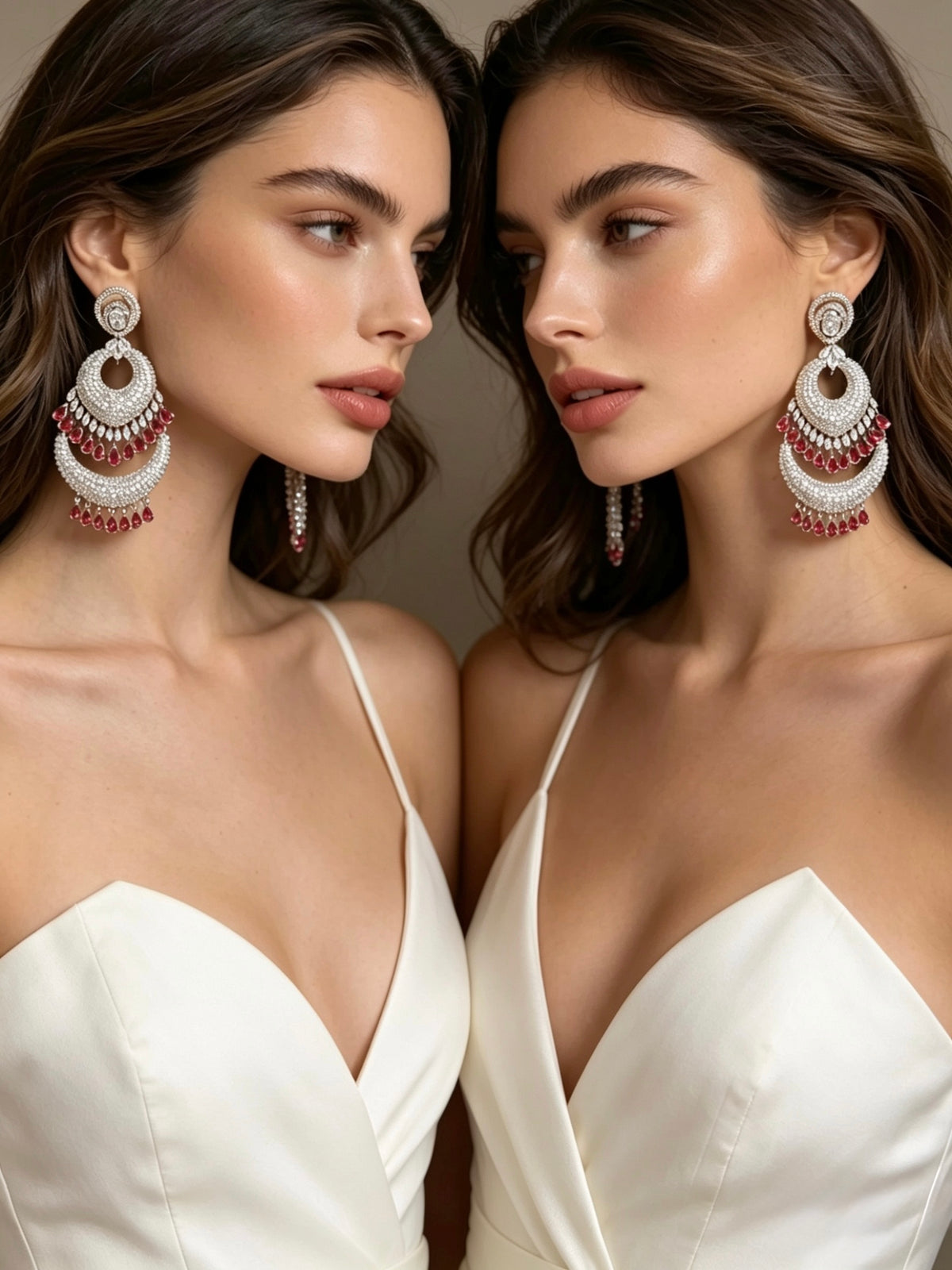 The American diamond earrings with ruby red stones.