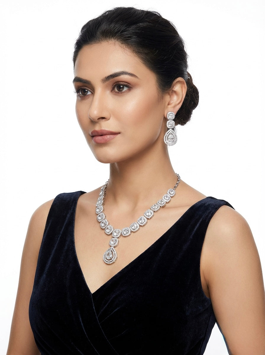 The American diamonds necklace and earrings jewellery set