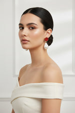 The Handcrafted Mother of Pearl and Sugar Stone Stud Earrings in Brass – Elegant Bridal and Evening Wear Jewellery for Women.