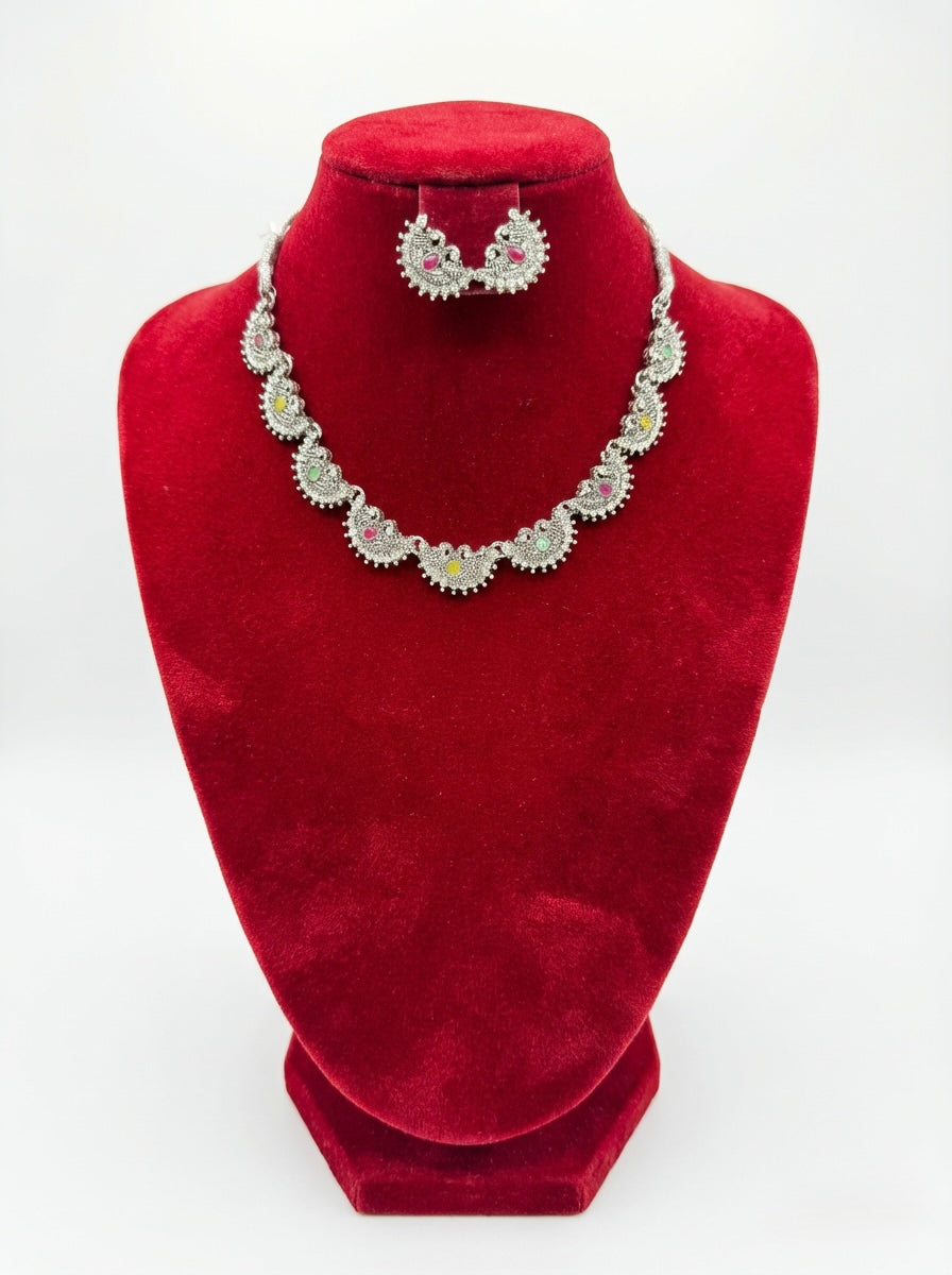 The Silver plated oxidised chocker necklace and matching stud earrings