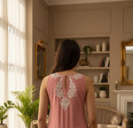 The back view of the Chikan Kari kurti, featuring a streamlined silhouette and delicate embroidery accents.