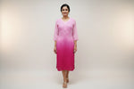 The double shaded in magenta colour long kurti in shades of with tone to tone floral hand embroidery.